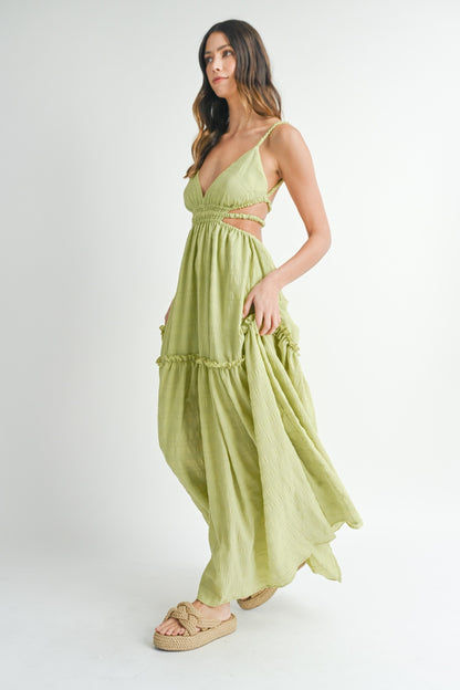 Cut Out Waist Backless Maxi Dress