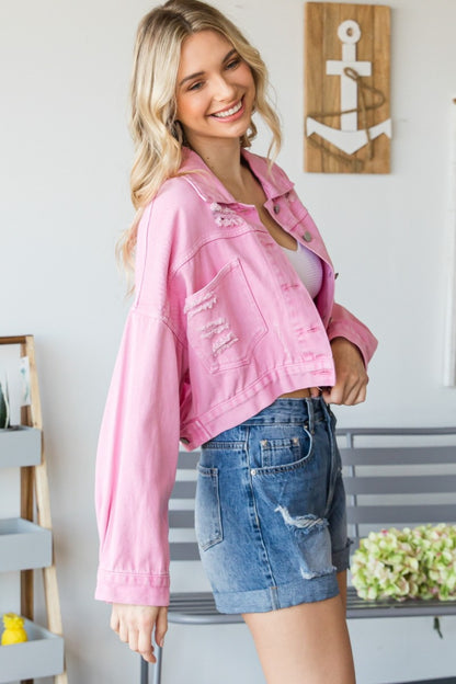 Cassidy Fringe Rhinestone Distressed Denim Jacket