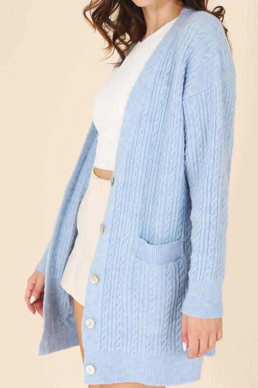 Wool Blended Cable Knit Cardigan