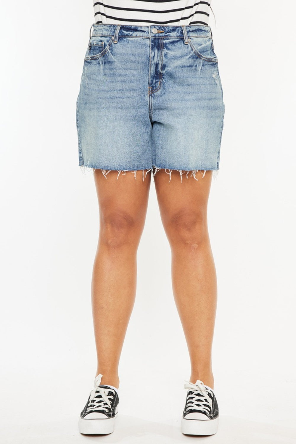 Kancan Raw Hem High Waist Denim Shorts