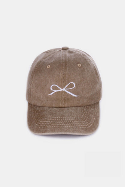 Bow Embroidered Washed Baseball Hat