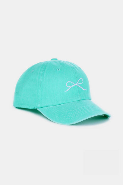 Bow Embroidered Washed Baseball Hat