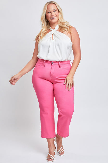 Pink Mid Rise Hyperstretch Cropped Straight Pants