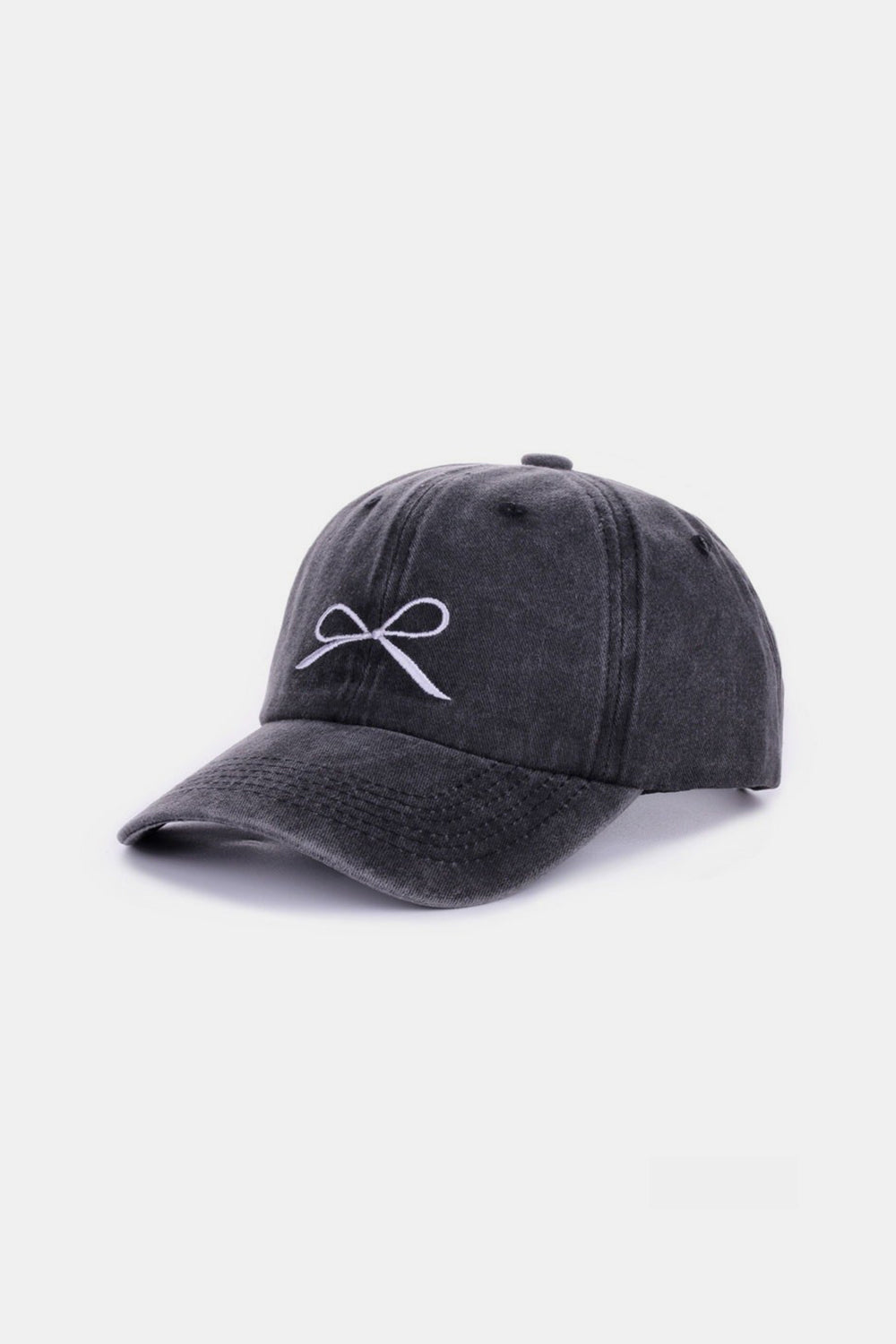 Bow Embroidered Washed Baseball Hat