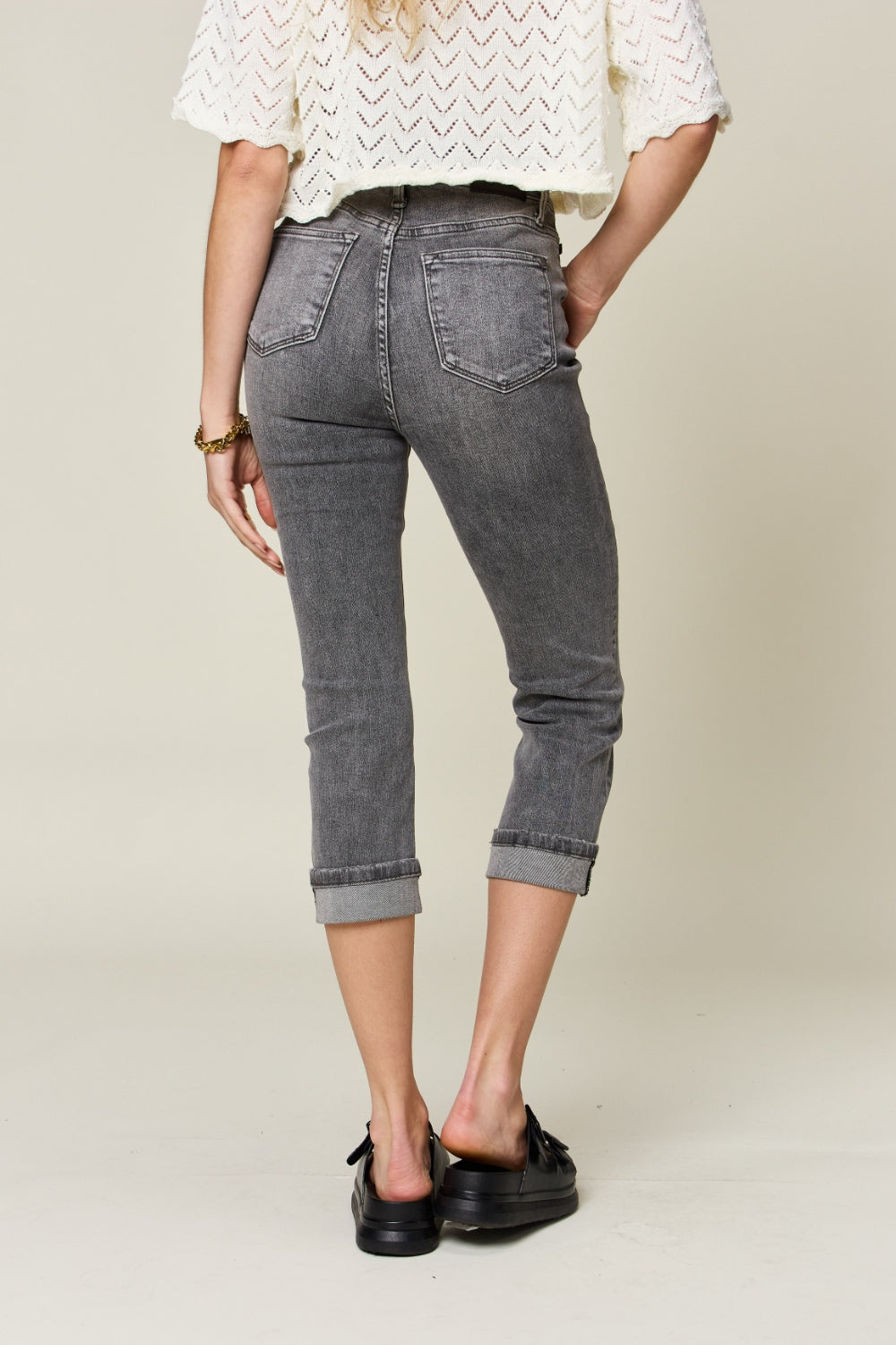 Judy Blue Button Fly High Waist Capris Cuffed Jeans