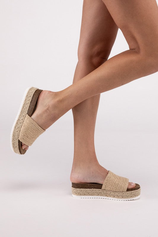 Single Band Espadrille Platform Slide Sandals