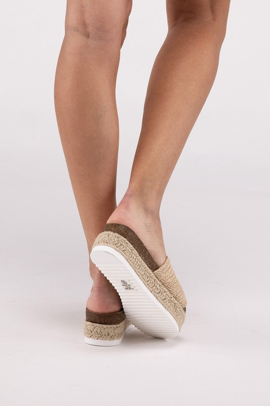 Single Band Espadrille Platform Slide Sandals