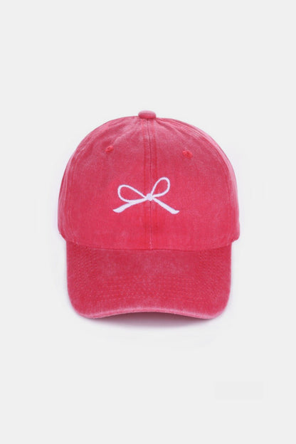 Bow Embroidered Washed Baseball Hat