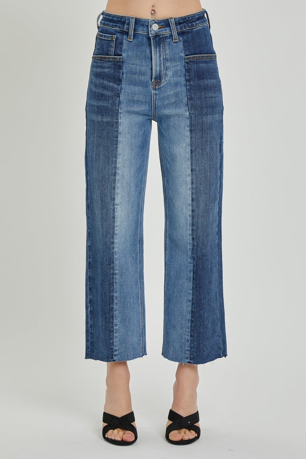 RISEN Mid Rise Waist Two Tone Jeans