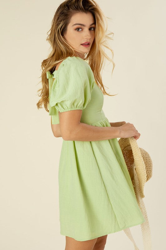 Dune Tie Back Puff Sleeve Mini Dress