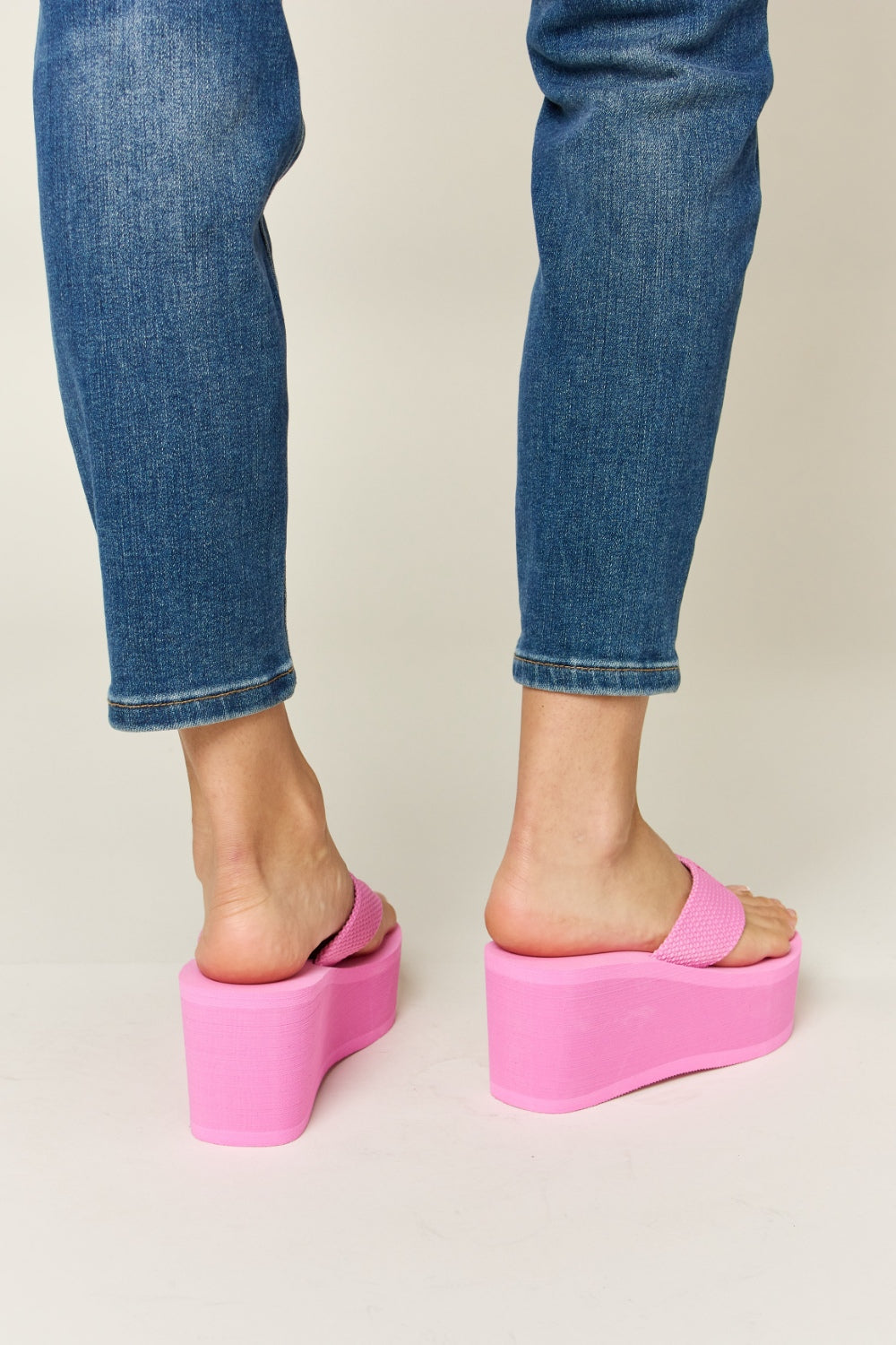 Pink Open Toe Platform Wedge Sandals