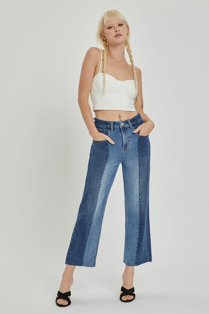 RISEN Mid Rise Waist Two Tone Jeans