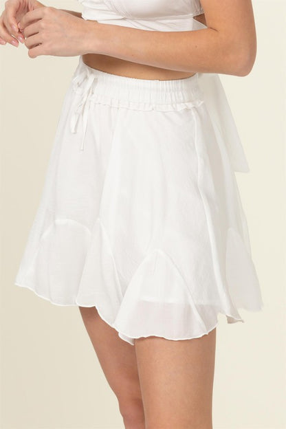 Not Your Girl Drawstring Ruffle Mini Skirt