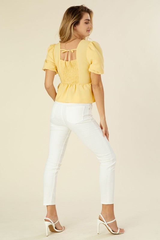 Bubble Sleeve Blouse with Peplum