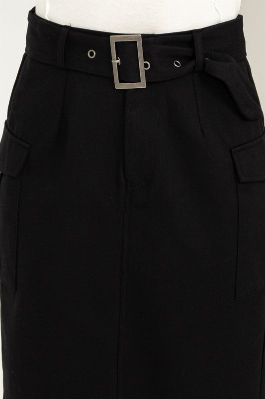 Buckled Belt Cargo Skirt