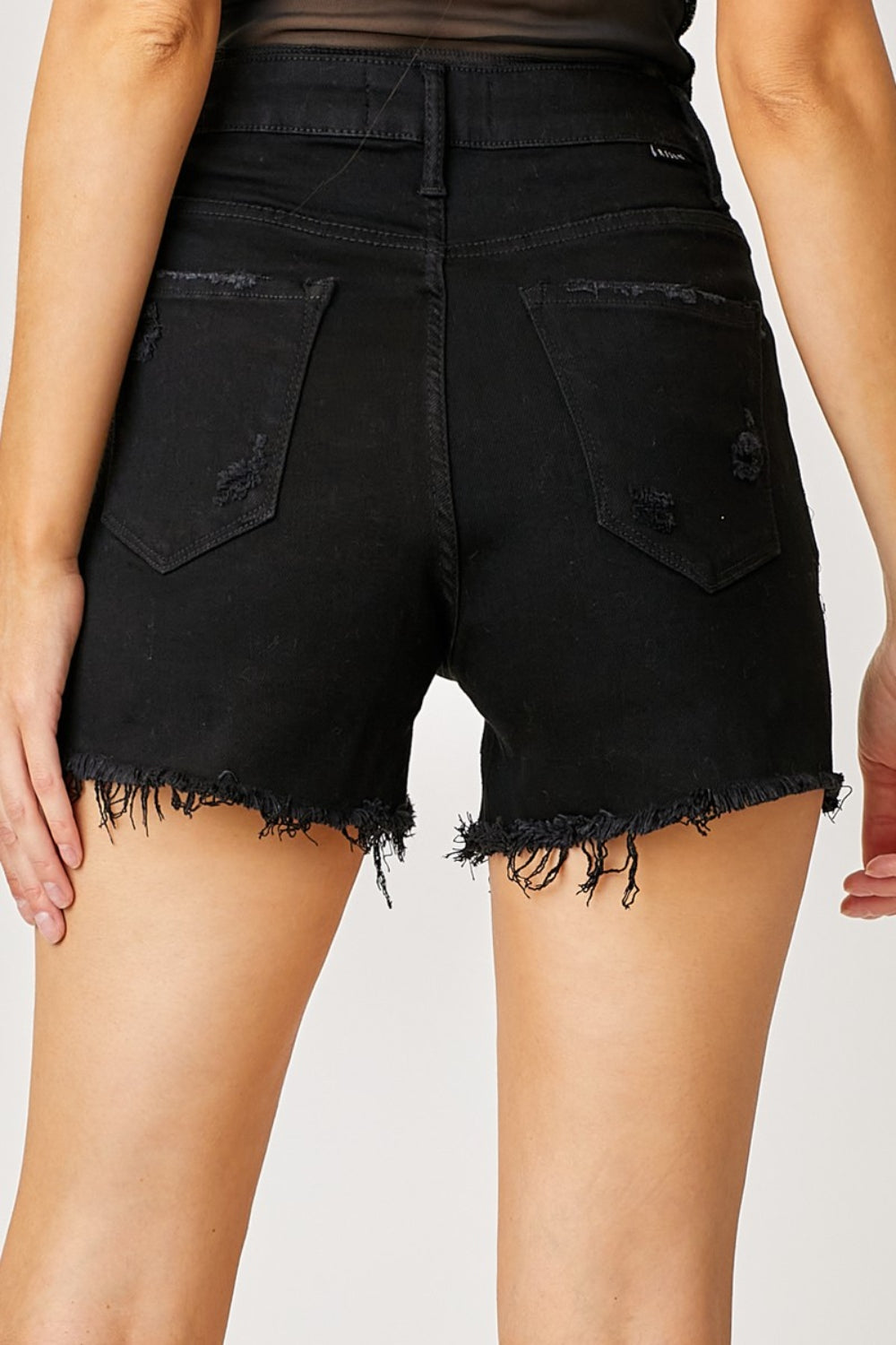 RISEN Rhinestone Fringe Frayed Hem Denim Shorts