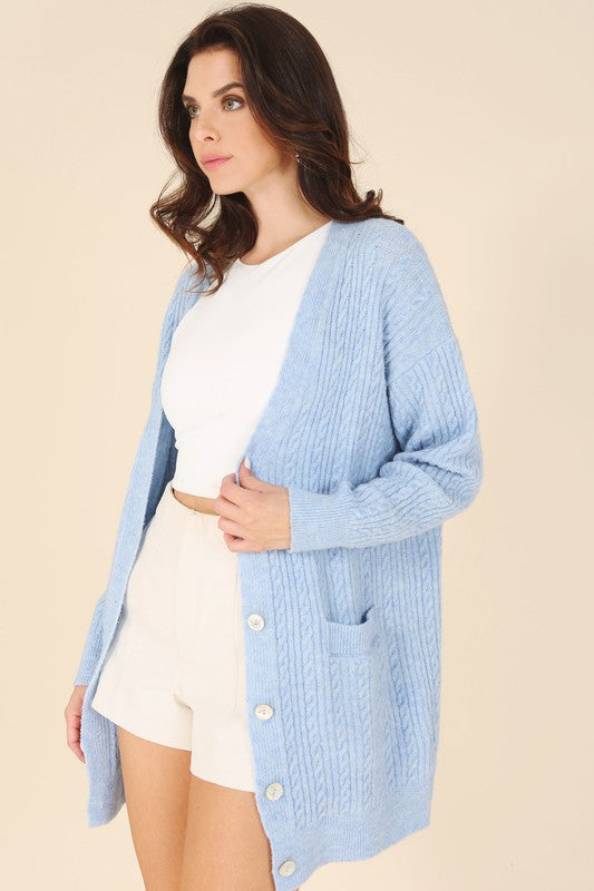 Wool Blended Cable Knit Cardigan