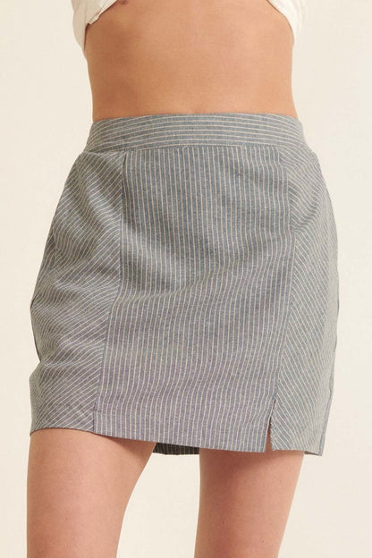 Pinstripe Banded Front Waist Mini Skirt