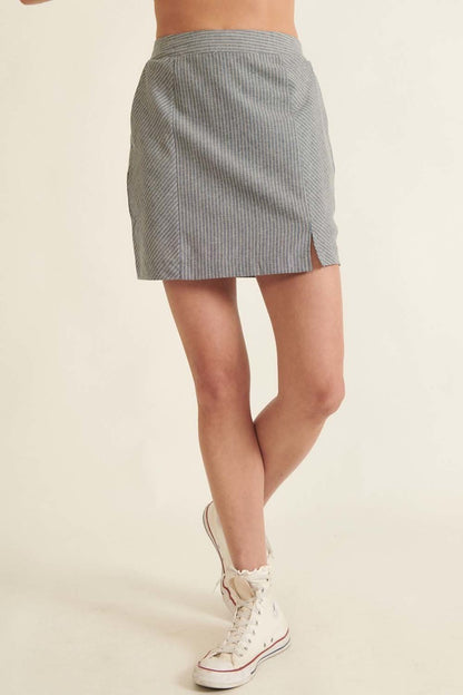 Pinstripe Banded Front Waist Mini Skirt