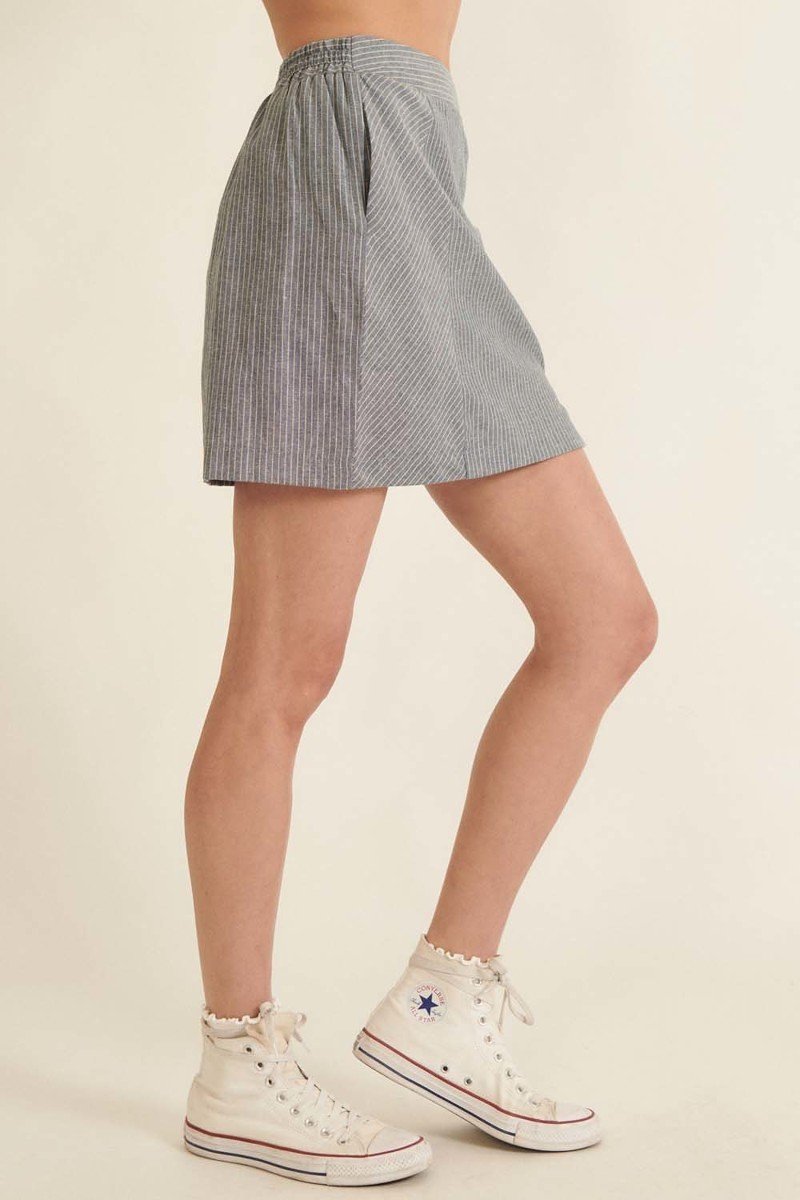 Pinstripe Banded Front Waist Mini Skirt