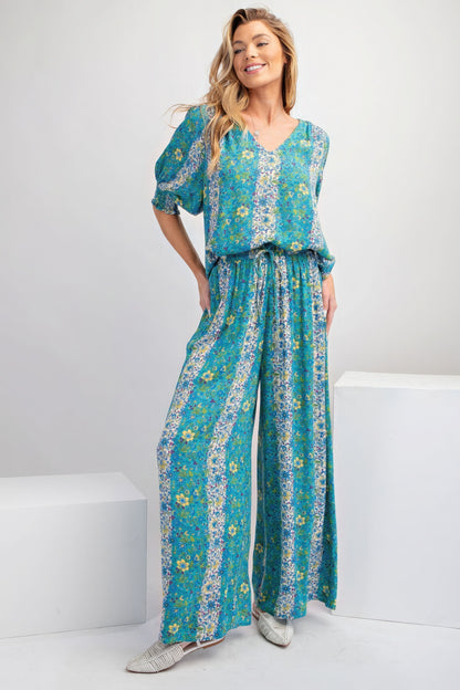 Savannah Boho Floral Print Gauze Palazzo Pants