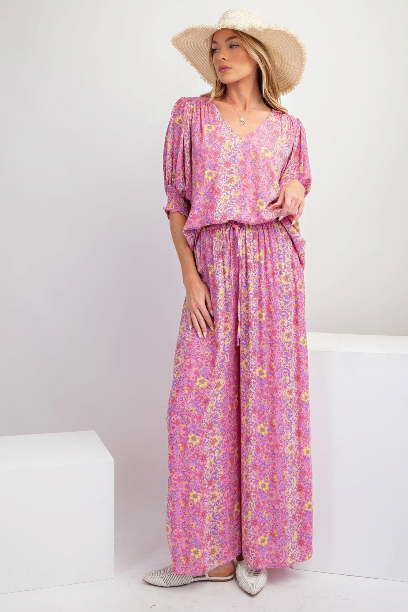 Savannah Boho Floral Print Gauze Palazzo Pants