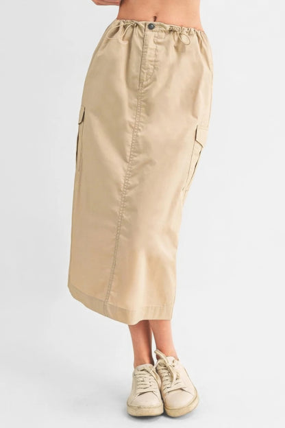 Cargo Drawstring Midi Skirt