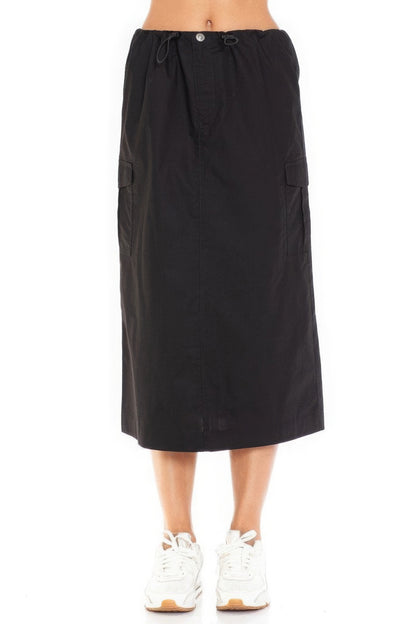 Cargo Drawstring Midi Skirt