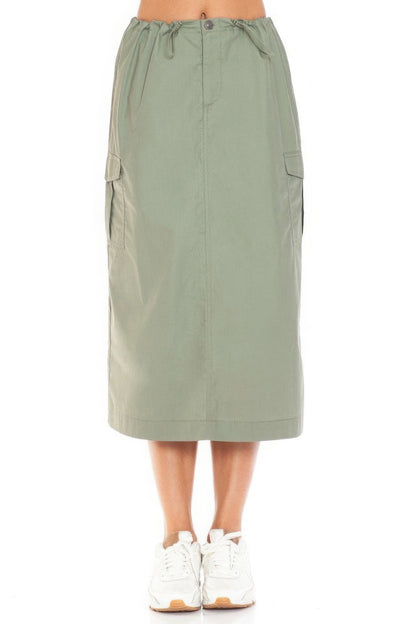 Cargo Drawstring Midi Skirt