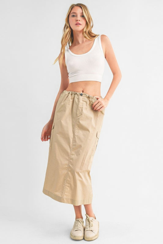 Cargo Drawstring Midi Skirt