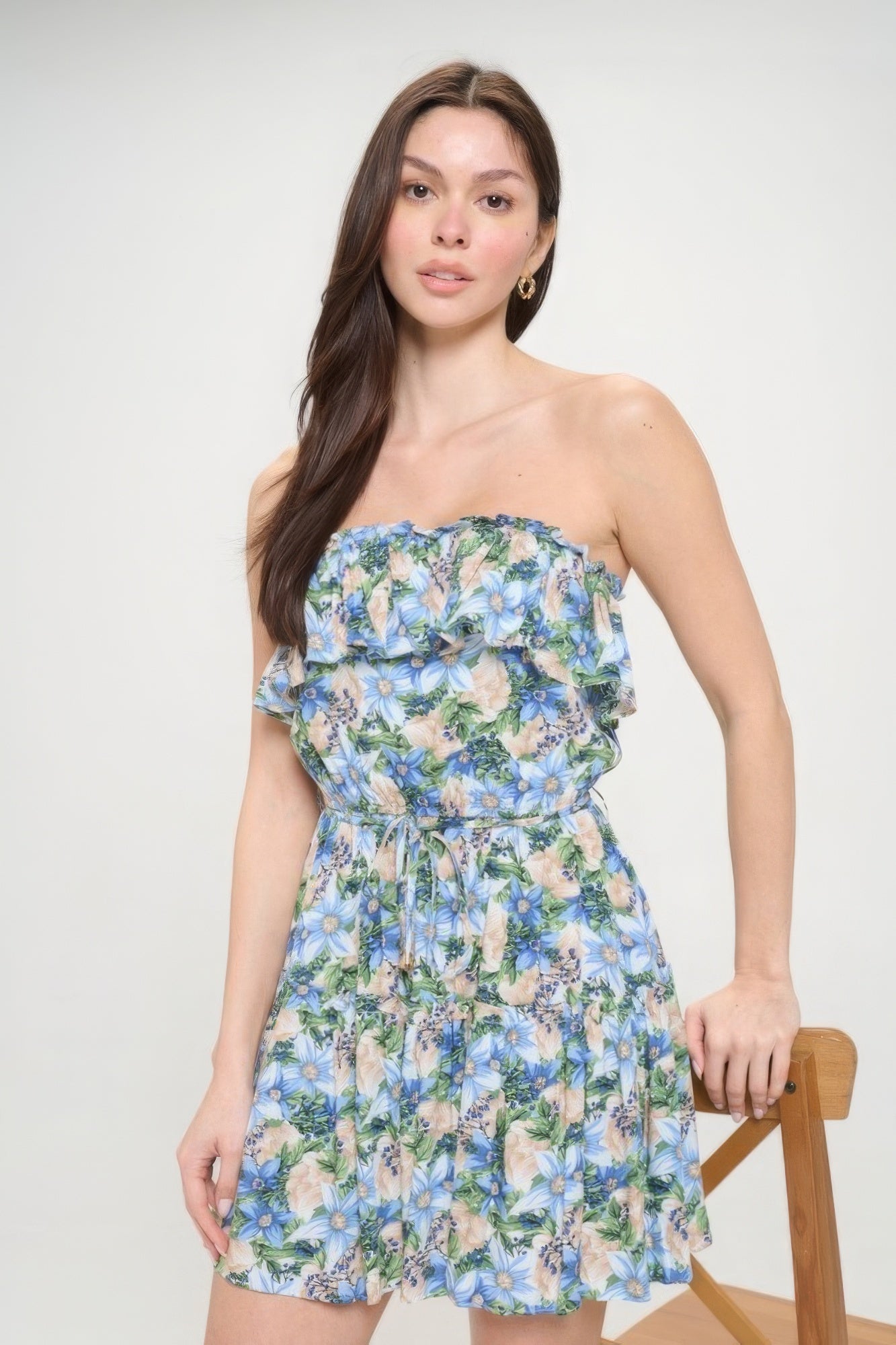 Vienna Flower Ruffle Tube Top Mini Dress