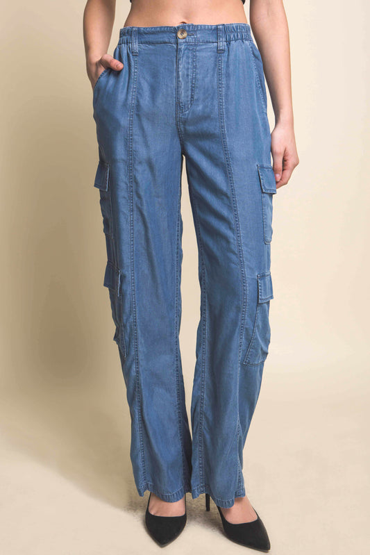 Blue Tencel Cargo Pants