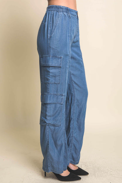 Blue Tencel Cargo Pants