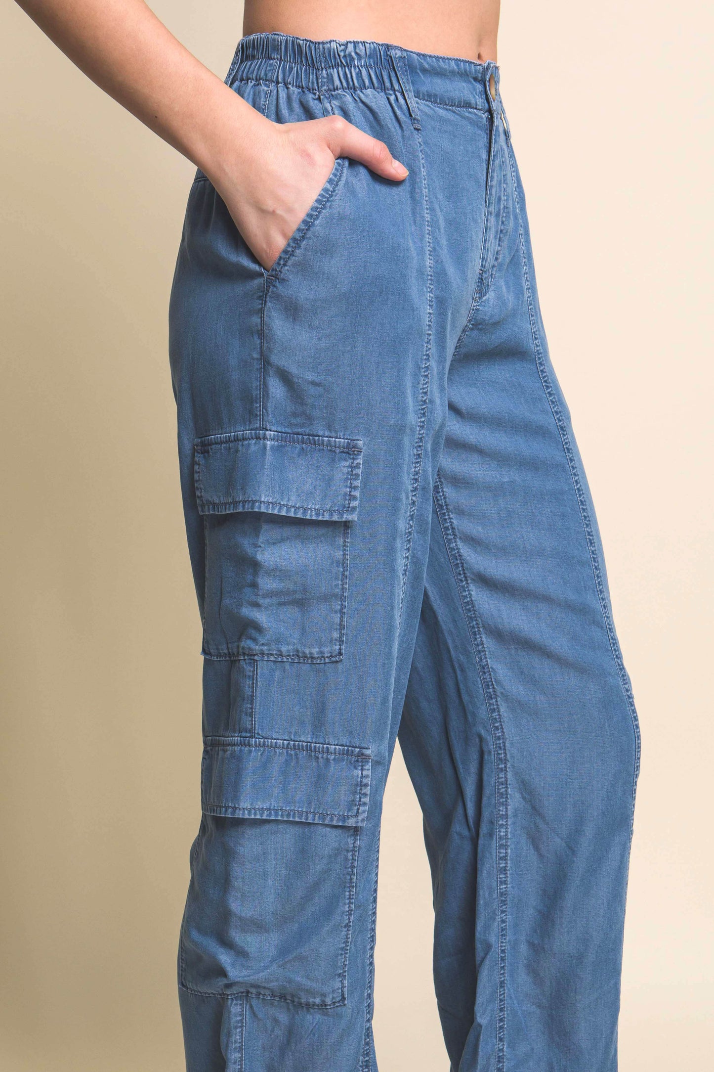 Blue Tencel Cargo Pants