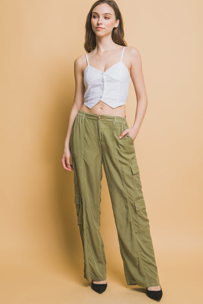 Green Tencel Cargo Pants