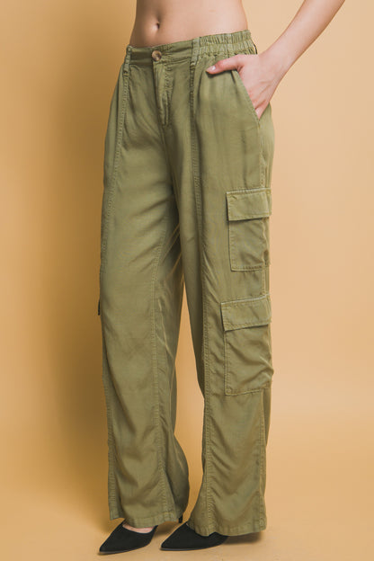 Green Tencel Cargo Pants