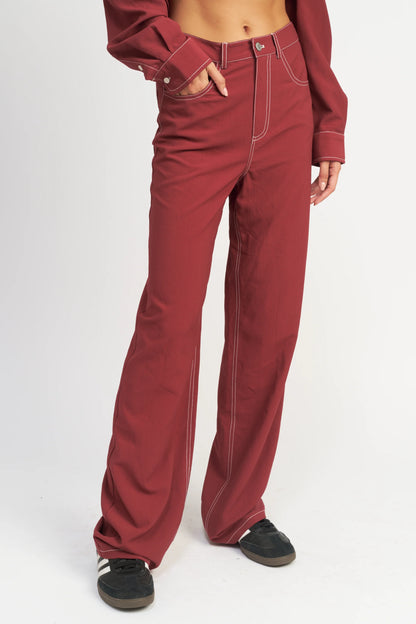 Tori Contrast Stitching Straight Leg Pants