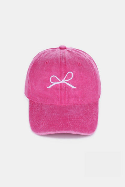 Bow Embroidered Washed Baseball Hat