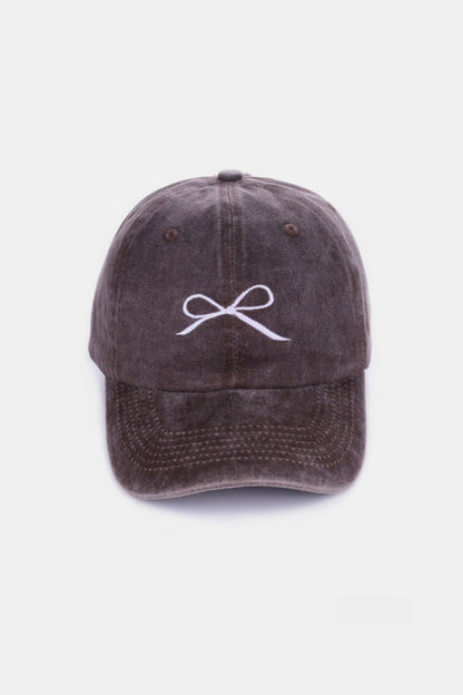 Bow Embroidered Washed Baseball Hat