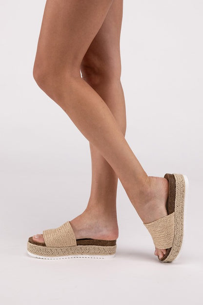 Single Band Espadrille Platform Slide Sandals