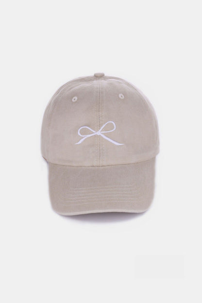 Bow Embroidered Washed Baseball Hat