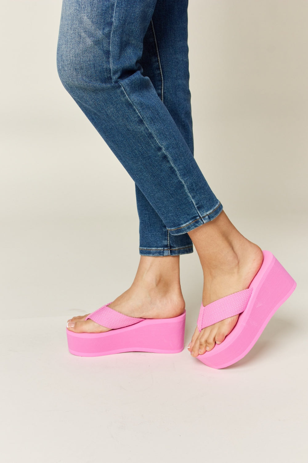 Pink Open Toe Platform Wedge Sandals