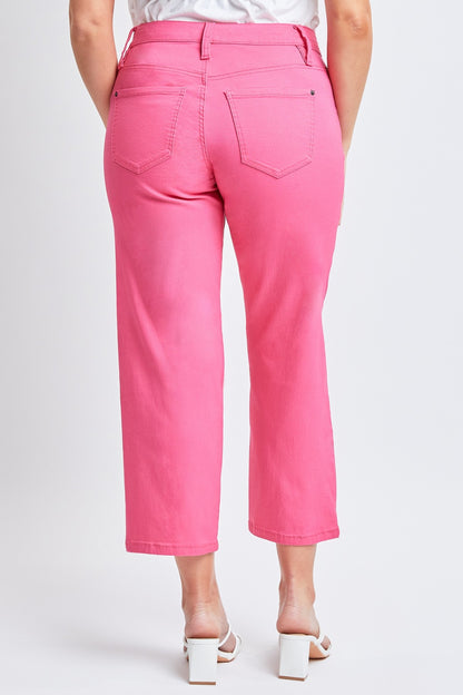 Pink Mid Rise Hyperstretch Cropped Straight Pants