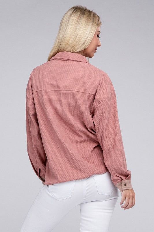 Pink Two Tone Flap Pocket Shirt