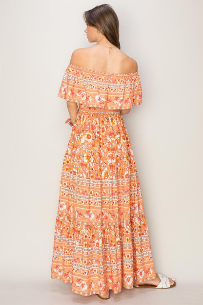 Tiffany Floral Off-Shoulder Front Tie Maxi Dress