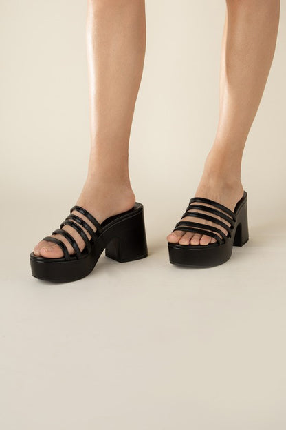 Sculptural Block Heel Platform Mules