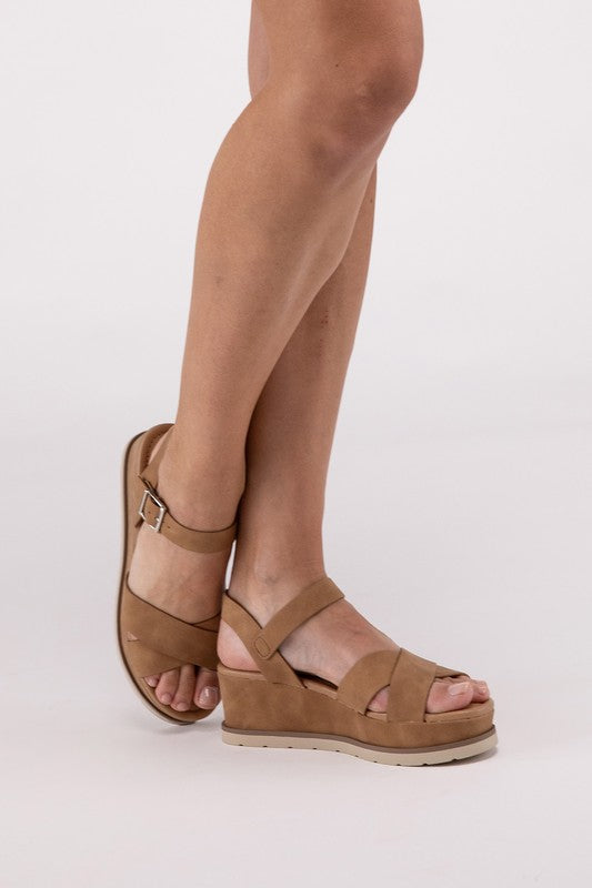 Cross Strap Wedge Sandals