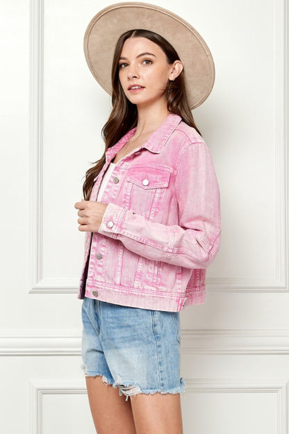 Pink Cropped Denim Jacket