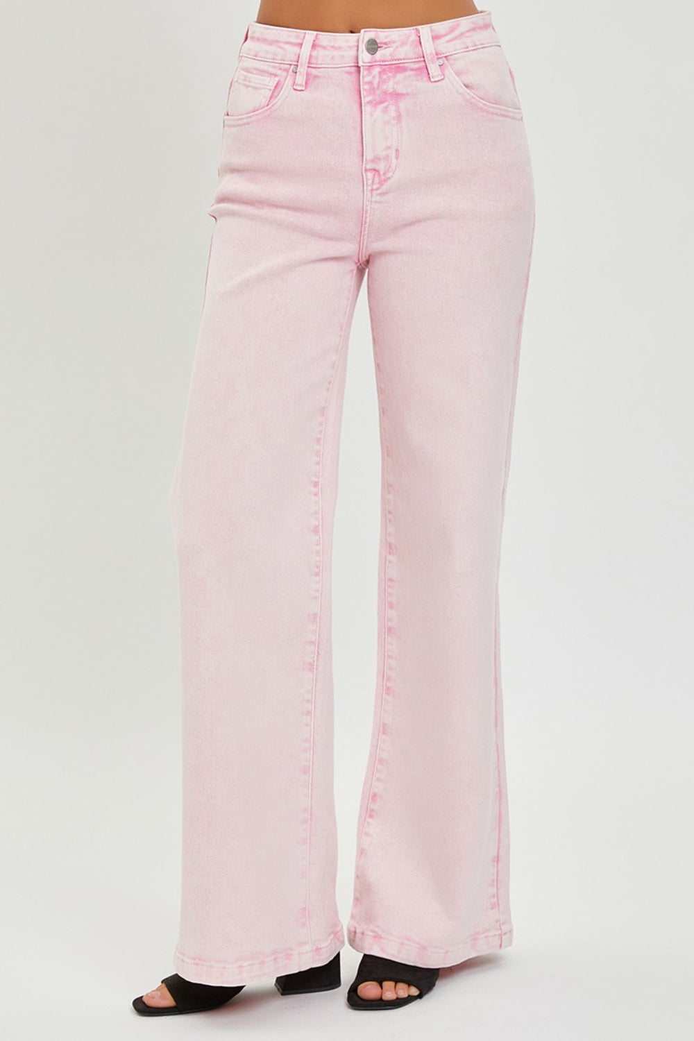 RISEN Pink High Rise Tummy Control Wide Leg Jeans