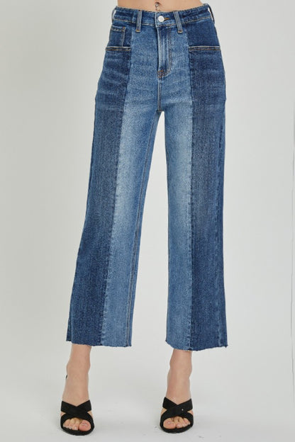 RISEN Mid Rise Waist Two Tone Jeans